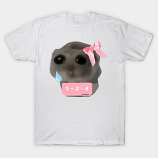 Funny Sad Hamster Meme Girl With Bow T-Shirt